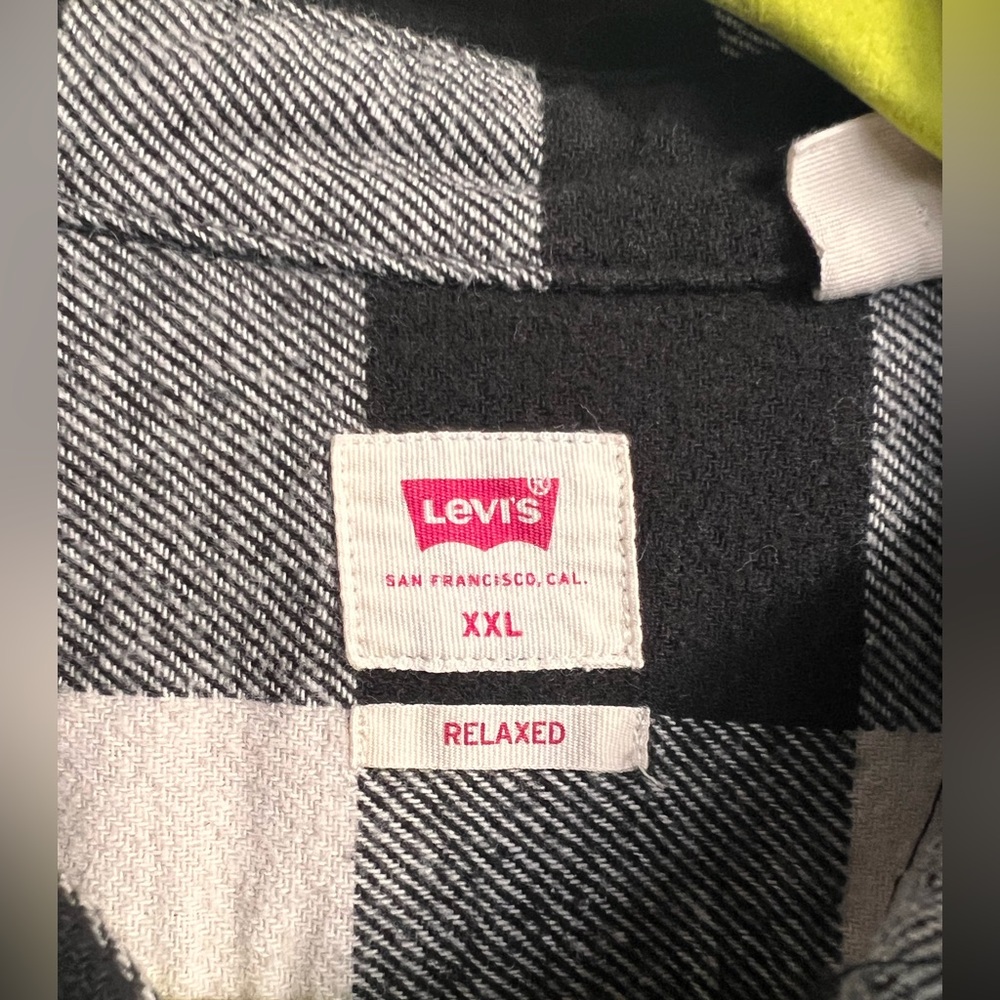 Levi’s Flannel Shirt Mens XXL Black White The Worker Relaxed Fit Plaid - Picture 4 of 6
